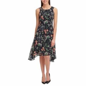 Tommy Hilfiger Dress Asymmetrical Hem Midi Blue Pink Floral Women’s Size Medium